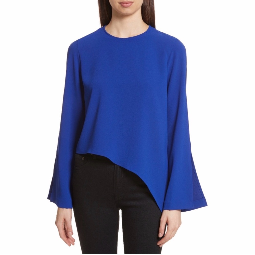 IRO Electric Blue Awefa Asymmetric Cutout Bell Sleeve Crepe Blouse